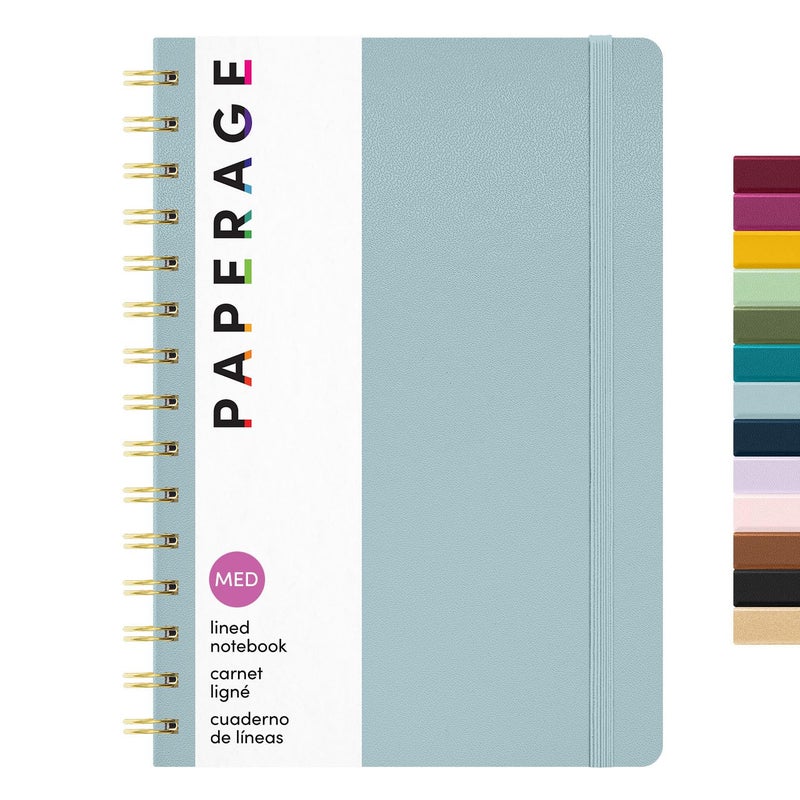 PAPERAGE Lined Spiral Journal Notebook, (Slate Blue), 160 Pages, Hardcover Journal for Women & Men, Medium 5.5 in x 8 in - 100 GSM, Thick Paper, Spiral Notebook for Work, School & Journaling - Image 1