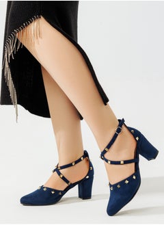 LIFESTYLISH Suede Pyramid Heel - Dark Blue 