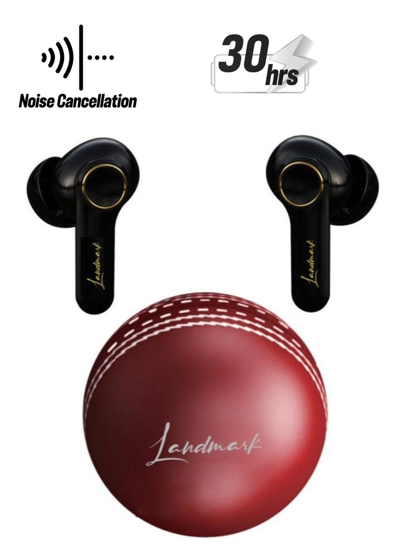 لاند مارك SEASON PLUS Cricket Ball Theme True Wireless Earbuds مع 30 ساعة وقت تشغيل سماعة رأس بخاصية البلوتوث أحمر LM-BH133 - Image 1