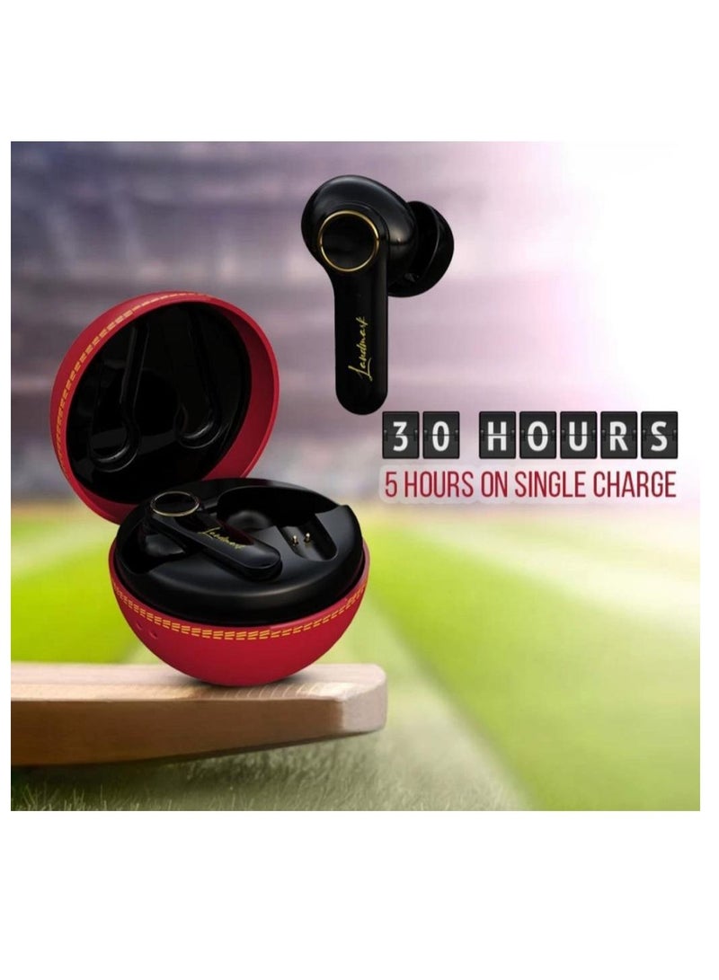 لاند مارك SEASON PLUS Cricket Ball Theme True Wireless Earbuds مع 30 ساعة وقت تشغيل سماعة رأس بخاصية البلوتوث أحمر LM-BH133 - Image 2