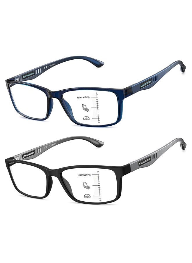 CARA OPTICAL CARA Progressive Reading Glasses for Men Multifocus TR90 Readers, Superior Lightweight Blue Light Blocking Eyeglasses 2 Pack(Black+Blue, +3.50) - Image 1
