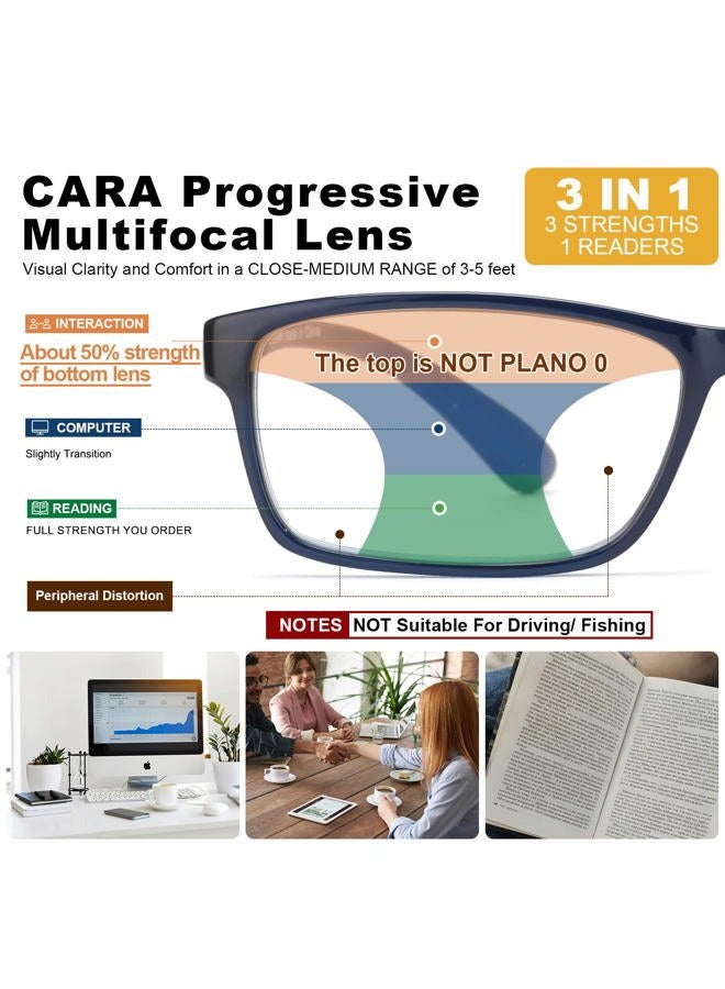 CARA OPTICAL CARA Progressive Reading Glasses for Men Multifocus TR90 Readers, Superior Lightweight Blue Light Blocking Eyeglasses 2 Pack(Black+Blue, +3.50) - Image 3
