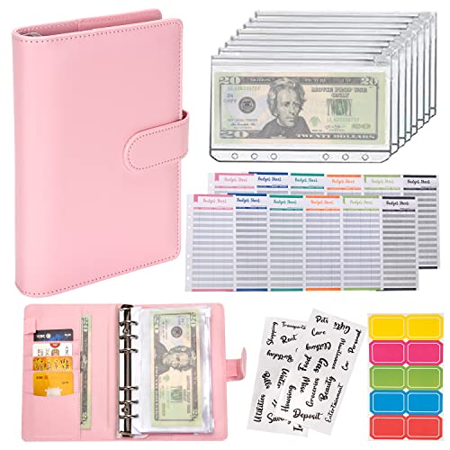 NICOOTHBudget Binder Cash Envelopes A6 Money Saving Binder with Zipper envelopes (Pink) - Image 1