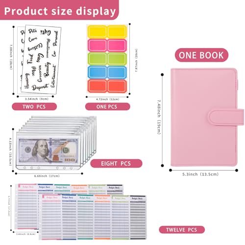 NICOOTHBudget Binder Cash Envelopes A6 Money Saving Binder with Zipper envelopes (Pink) - Image 2