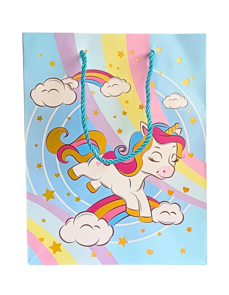 Gold Leaf GOLD LEAF Unicorn Themed Paper Bags, Unicorn Gift Goody Bags Candy Bag with Handle Reusable Birthday Bag Sweet Treat Bags Party Bags for Girls Kids Celebrations Baby Shower Halloween Christmas (Blue, 1 Count (Pack Of 12))  - Image 2