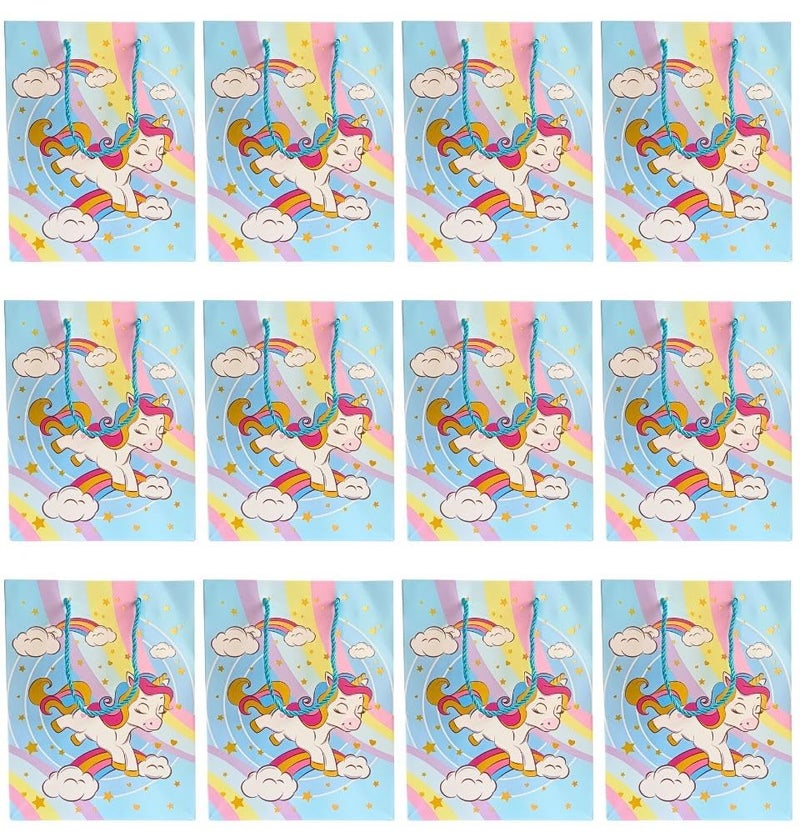 Gold Leaf GOLD LEAF Unicorn Themed Paper Bags, Unicorn Gift Goody Bags Candy Bag with Handle Reusable Birthday Bag Sweet Treat Bags Party Bags for Girls Kids Celebrations Baby Shower Halloween Christmas (Blue, 1 Count (Pack Of 12))  - Image 1