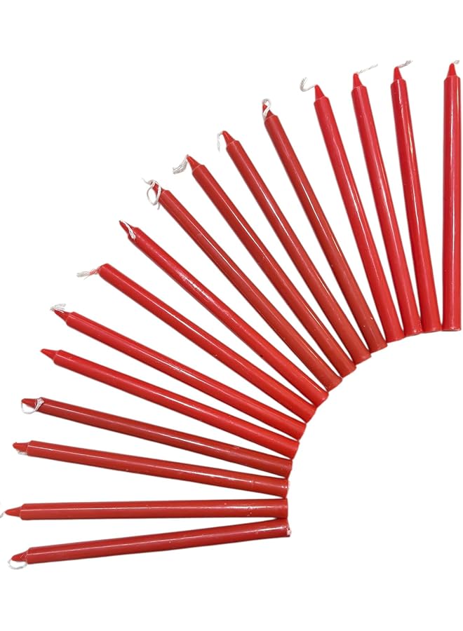Green Tiger Taper Candles Red Color 16Pcs Pencil Size Candles 1.3cm Round x 19cm Long Candles (A-19cm Red Candles 16Pcs) - Image 1