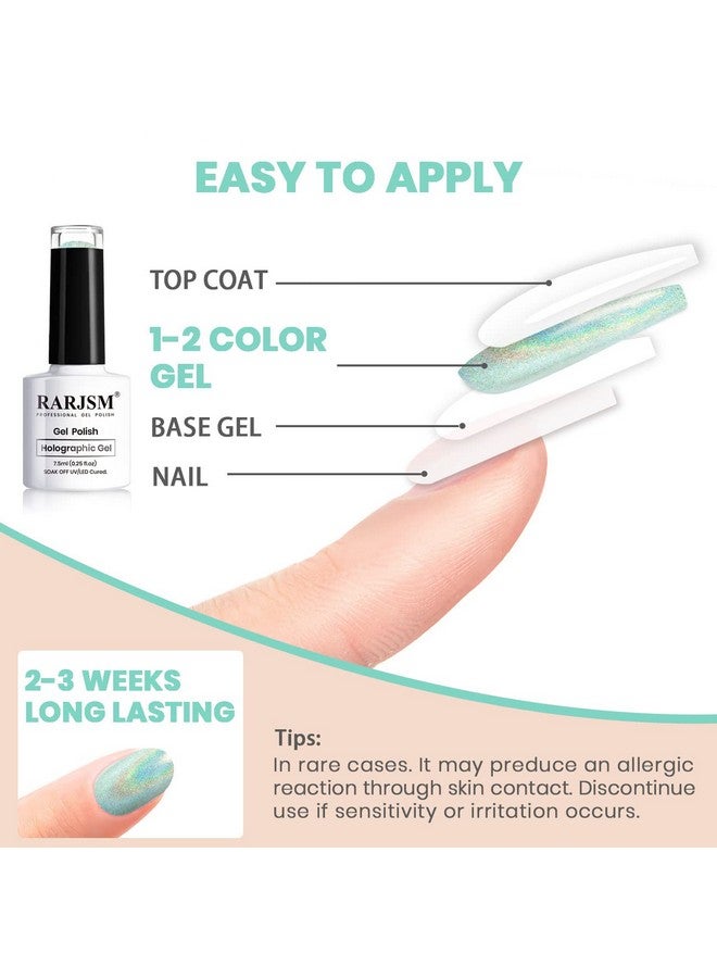 RARJSM Neon Gel Nail Polish Kit Soak Off Holographic Nail Polish Set Silver Glitter Nail Polish Irridescent Colors Green Yellow Neon Orange Hot Pink Rose Red 6 Piece Set 7.5Ml Curing Required - Image 5