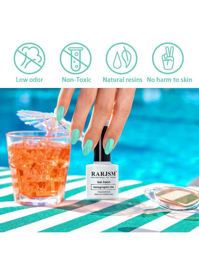 RARJSM Neon Gel Nail Polish Kit Soak Off Holographic Nail Polish Set Silver Glitter Nail Polish Irridescent Colors Green Yellow Neon Orange Hot Pink Rose Red 6 Piece Set 7.5Ml Curing Required - Image 3