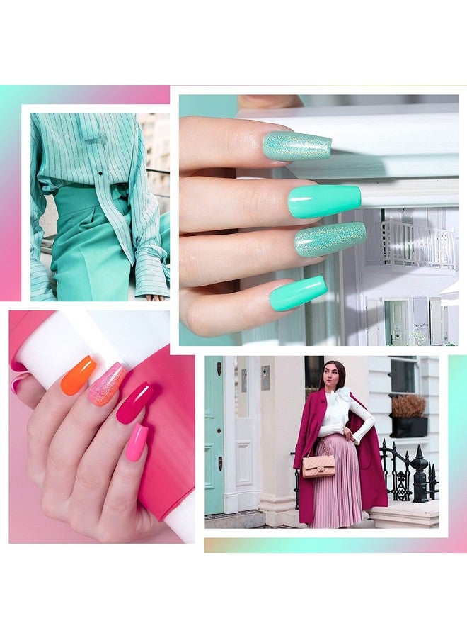 RARJSM Neon Gel Nail Polish Kit Soak Off Holographic Nail Polish Set Silver Glitter Nail Polish Irridescent Colors Green Yellow Neon Orange Hot Pink Rose Red 6 Piece Set 7.5Ml Curing Required - Image 4