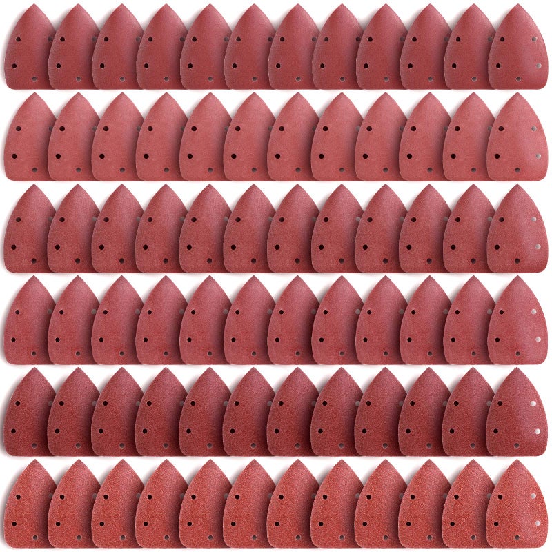 LESNIC Mouse Detail Sander, 40/60/80/100/120/180 Grits Assorted Sandpaper Sanding Pads Hook and Loop Sandpaper Sheet for Orbit Orbital Sander and All Oscillating Tools (Mixed 72pcs) - Image 1