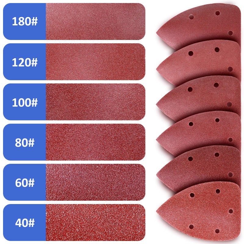 LESNIC Mouse Detail Sander, 40/60/80/100/120/180 Grits Assorted Sandpaper Sanding Pads Hook and Loop Sandpaper Sheet for Orbit Orbital Sander and All Oscillating Tools (Mixed 72pcs) - Image 2