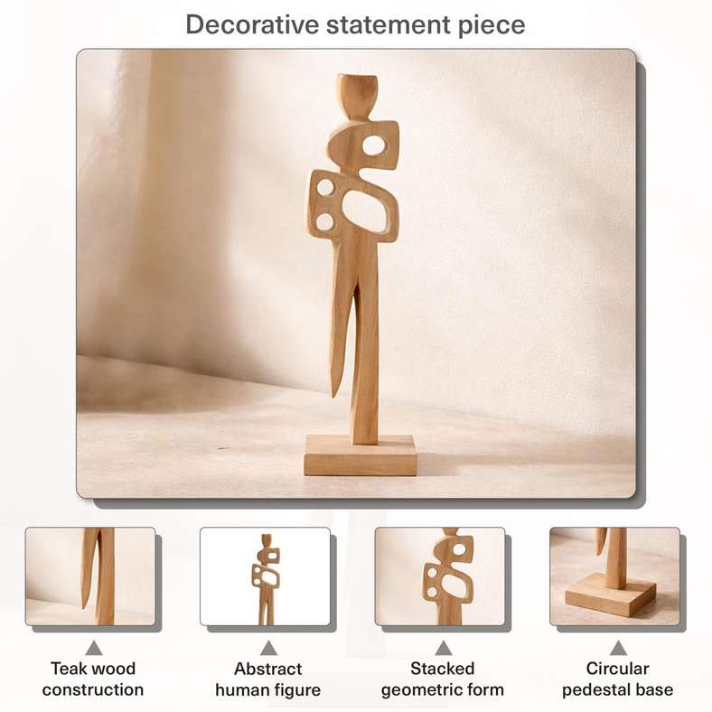 Pan Home Fia Teakwood Abstract Decor Accent 10x12x42cm - Natural - 112ATO9901261 - Image 5