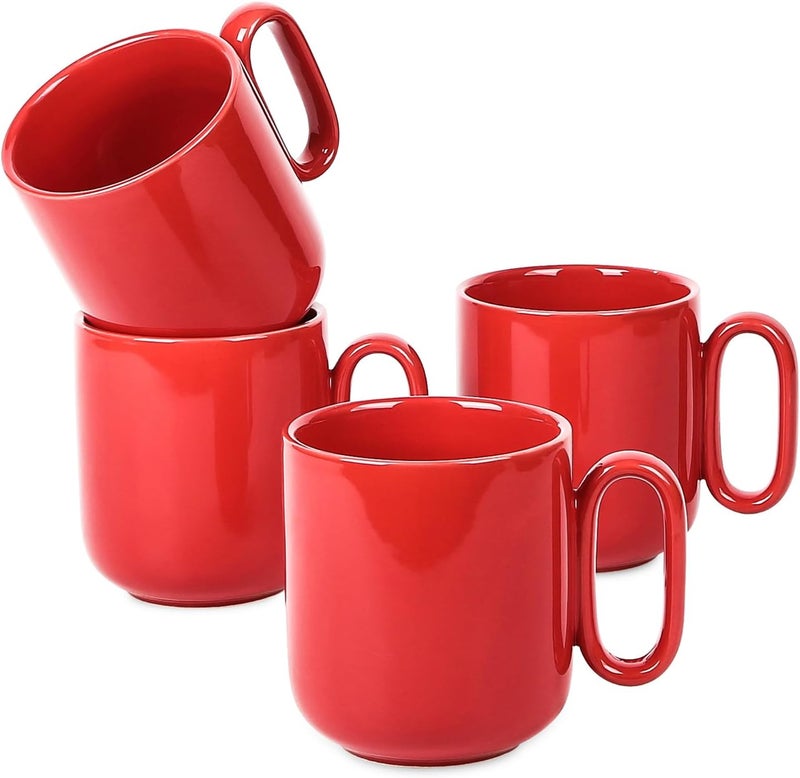 vicrays vicrays Ceramic Coffee Mug Set  18 Ounce Large Stoneware Mug for Men Women  Unique Glazed Porcelain Mugs with Handle for Coffee Latte Tea Milk Cocoa  Set of 4 Red  - Image 1