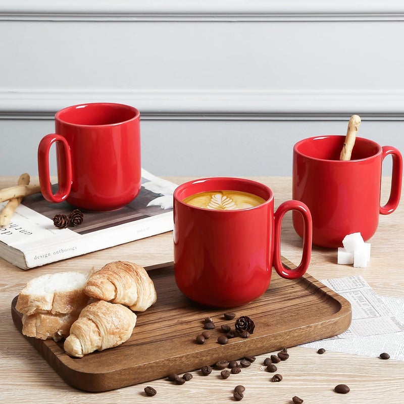 vicrays vicrays Ceramic Coffee Mug Set  18 Ounce Large Stoneware Mug for Men Women  Unique Glazed Porcelain Mugs with Handle for Coffee Latte Tea Milk Cocoa  Set of 4 Red  - Image 3