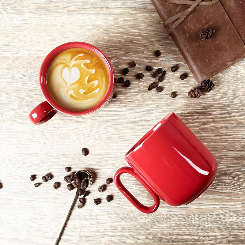 vicrays vicrays Ceramic Coffee Mug Set  18 Ounce Large Stoneware Mug for Men Women  Unique Glazed Porcelain Mugs with Handle for Coffee Latte Tea Milk Cocoa  Set of 4 Red  - Image 5