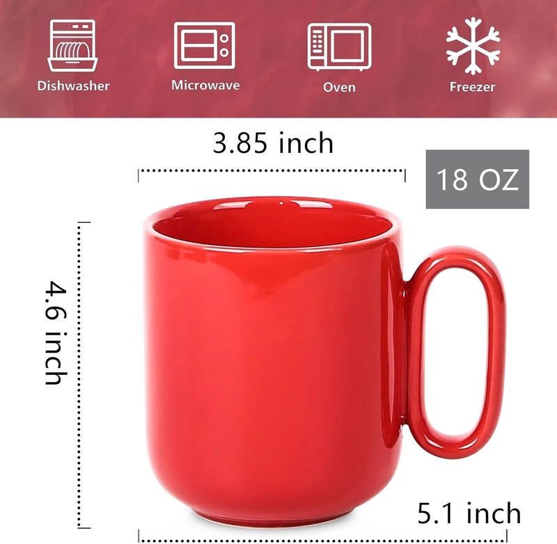 vicrays vicrays Ceramic Coffee Mug Set  18 Ounce Large Stoneware Mug for Men Women  Unique Glazed Porcelain Mugs with Handle for Coffee Latte Tea Milk Cocoa  Set of 4 Red  - Image 4