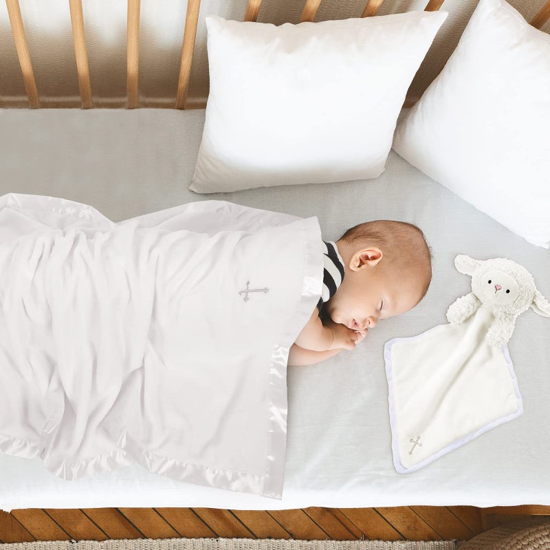 Panelee 2 Pcs Baptism Gifts Christening Blanket with Embroidered Cross Baby Blessings Lamb Security Blanket for First Communion, Baby Showers - Image 5