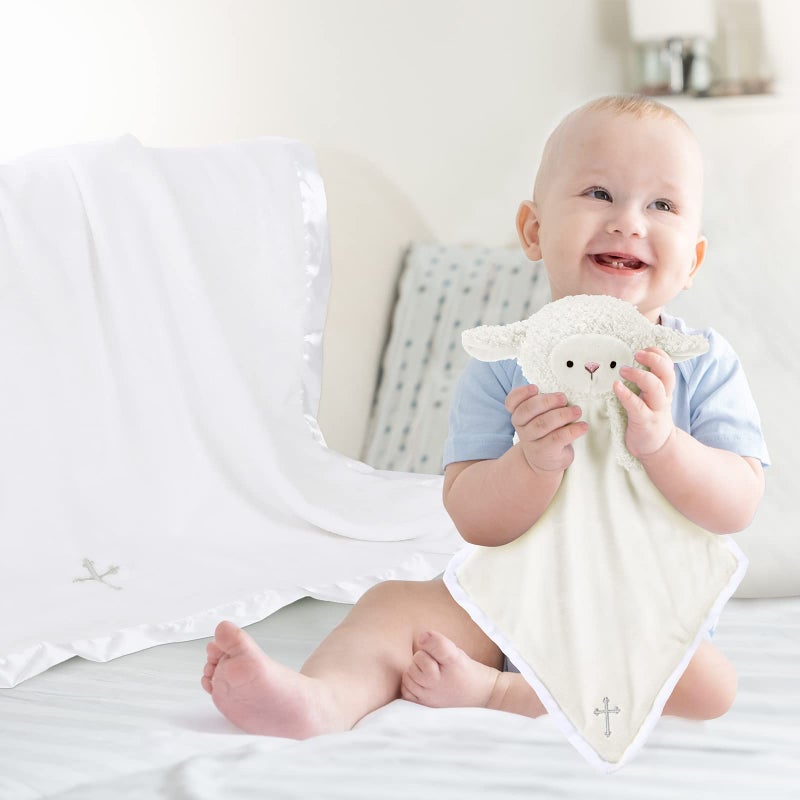 Panelee 2 Pcs Baptism Gifts Christening Blanket with Embroidered Cross Baby Blessings Lamb Security Blanket for First Communion, Baby Showers - Image 4
