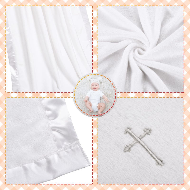 Panelee 2 Pcs Baptism Gifts Christening Blanket with Embroidered Cross Baby Blessings Lamb Security Blanket for First Communion, Baby Showers - Image 3