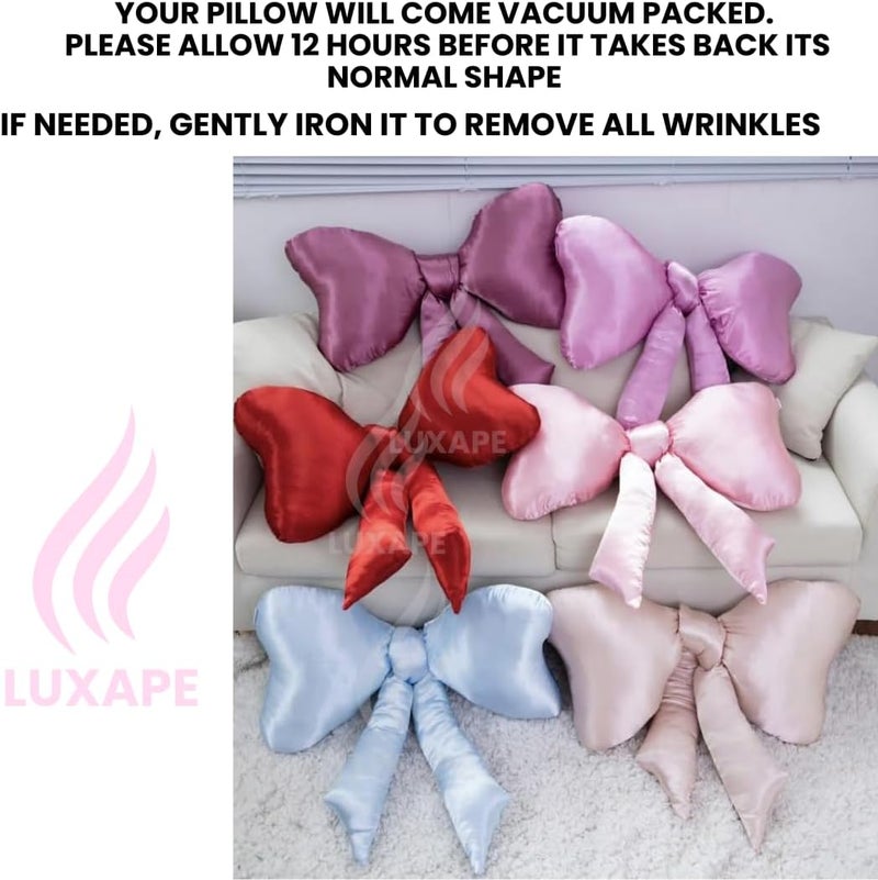 Luxape Big Bow Pillow - Silky Satin Shaped Throw Pillow - Coquette Room Decor - Pink Nursery Bow Decor (Rosewood) - Image 5