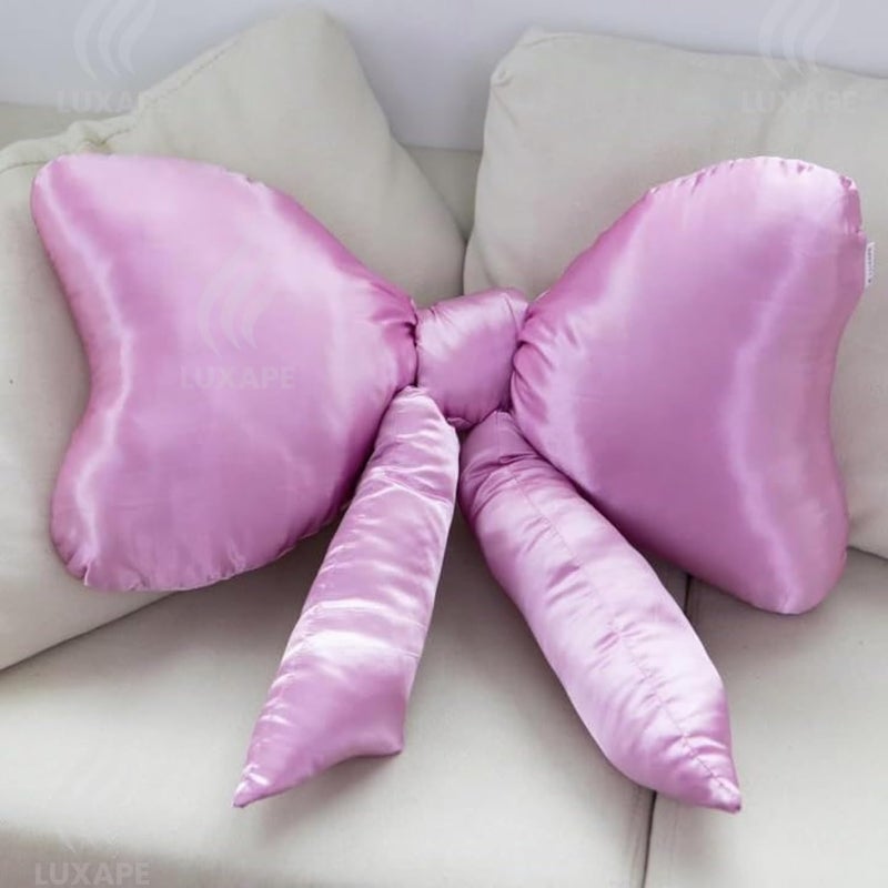 Luxape Big Bow Pillow - Silky Satin Shaped Throw Pillow - Coquette Room Decor - Pink Nursery Bow Decor (Rosewood) - Image 2