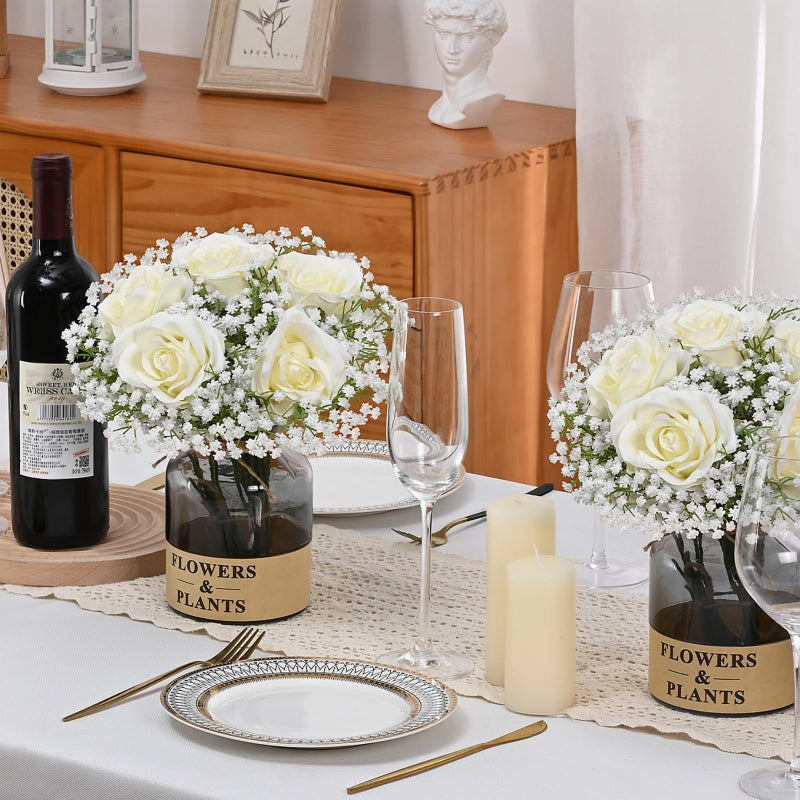 Dolicer 24 Pcs Babys Breath Artificial Flowers Rose Bouquet, White Rose Baby Breath Flowers Artificial Bulk, Real Touch Fake Babys Breath Gypsophila Bouquet for Wedding Party Arrangements Home Decor - Image 2