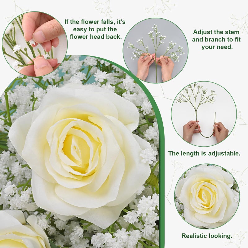Dolicer 24 Pcs Babys Breath Artificial Flowers Rose Bouquet, White Rose Baby Breath Flowers Artificial Bulk, Real Touch Fake Babys Breath Gypsophila Bouquet for Wedding Party Arrangements Home Decor - Image 4