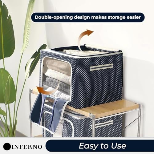 INFERNO® 44L Wardrobe Organizer Storage Box Pack of 02 (50×40×22 cm), Foldable Clothes Storage with Zipper & Handle, Blue - Image 5