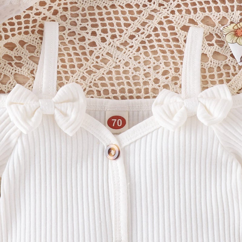 Fernvia Infant Baby Girl Clothes Suspenders Short Sleeve Ribbed Romper Flared Pants Set Headband 3pcs Summer Outfit - Image 3