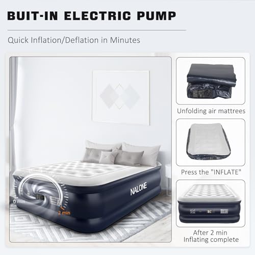 nalone Air Mattress Full with Built in Pump, Inflatable Mattress Blow up Mattress, 18'' Raise Portable Air Bed, Upgraded Fast Colchones Inflables for Home, Guest, Travel & Camping, 650lbs Max - Image 3