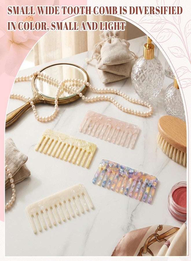 Patelai 4 Pack Mini Wide Tooth Comb for Women 5" Small Cellulose Acetate Detangling Combs for Thick Curly Wavy Wet Dry Hair Anti Static Tortoise Shell Comb for Purse Pocket(Light Colors,Square) - Image 4