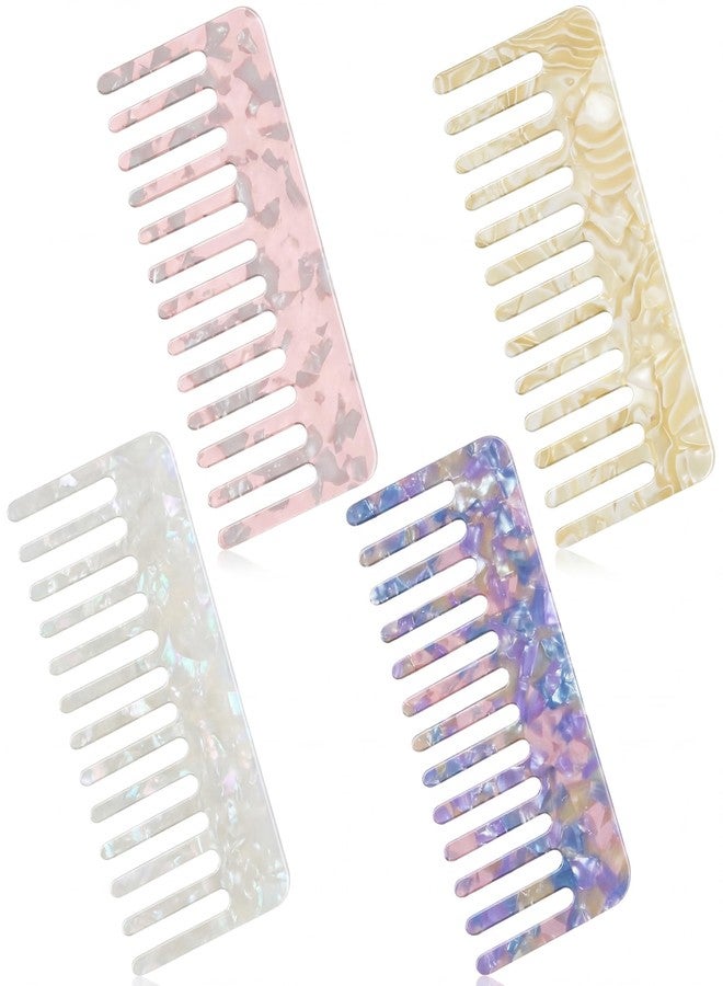 Patelai 4 Pack Mini Wide Tooth Comb for Women 5" Small Cellulose Acetate Detangling Combs for Thick Curly Wavy Wet Dry Hair Anti Static Tortoise Shell Comb for Purse Pocket(Light Colors,Square) - Image 1