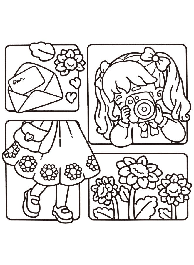 JAYATO "Girl Space" 48 pcs Coloring Book for Adults & Teens – Cute & Cozy Daily Relaxation Activity with Whimsical Illustrations of Girls Reading with Pets, Perfect for Stress Relief, Cozy Spaces & Holiday Gifting - Image 5