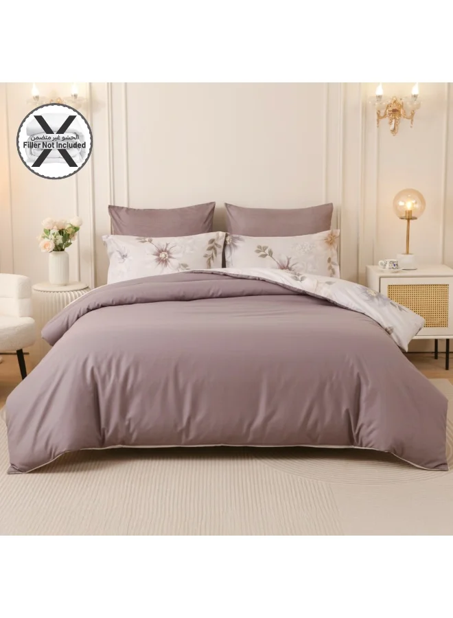Donetella Printed Duvet Set, Queen Size Fits 180x200 cm - 4-Pcs Bed Set, Brushed Microfiber Fabric - 1 Duvet Cover, 1 Fitted Sheet, 1 Pillow Shams, 1 Pillowcases (Filler Not Included)