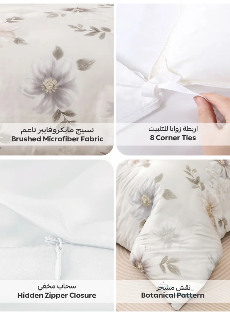 Donetella QUEEN (180x200 cm) Printed Duvet Set, Queen Size Fits 180x200 cm - 4-Pcs Bed Set, Brushed Microfiber Fabric - 1 Duvet Cover, 1 Fitted Sheet, 1 Pillow Shams, 1 Pillowcases (Filler Not Included)  | Best Price UAE