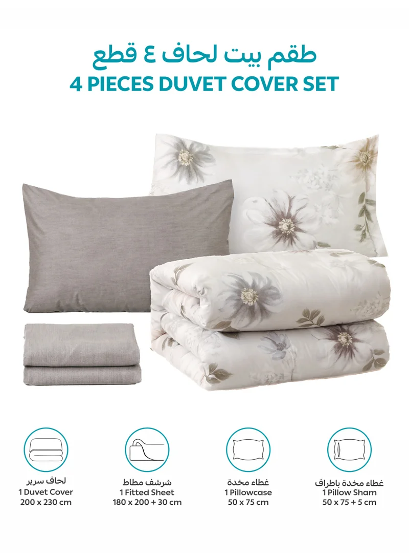 Donetella QUEEN (180x200 cm) Printed Duvet Set, Queen Size Fits 180x200 cm - 4-Pcs Bed Set, Brushed Microfiber Fabric - 1 Duvet Cover, 1 Fitted Sheet, 1 Pillow Shams, 1 Pillowcases (Filler Not Included)  | Best Price UAE