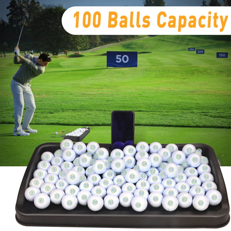 Golfupp Heavy Duty Rubber Golf Ball Tray - with Cell Phone Holder Record Golf Swing - 100 Ball Capacity - High Impact Golf Tray Compatible with All Hitting Mats - Image 5