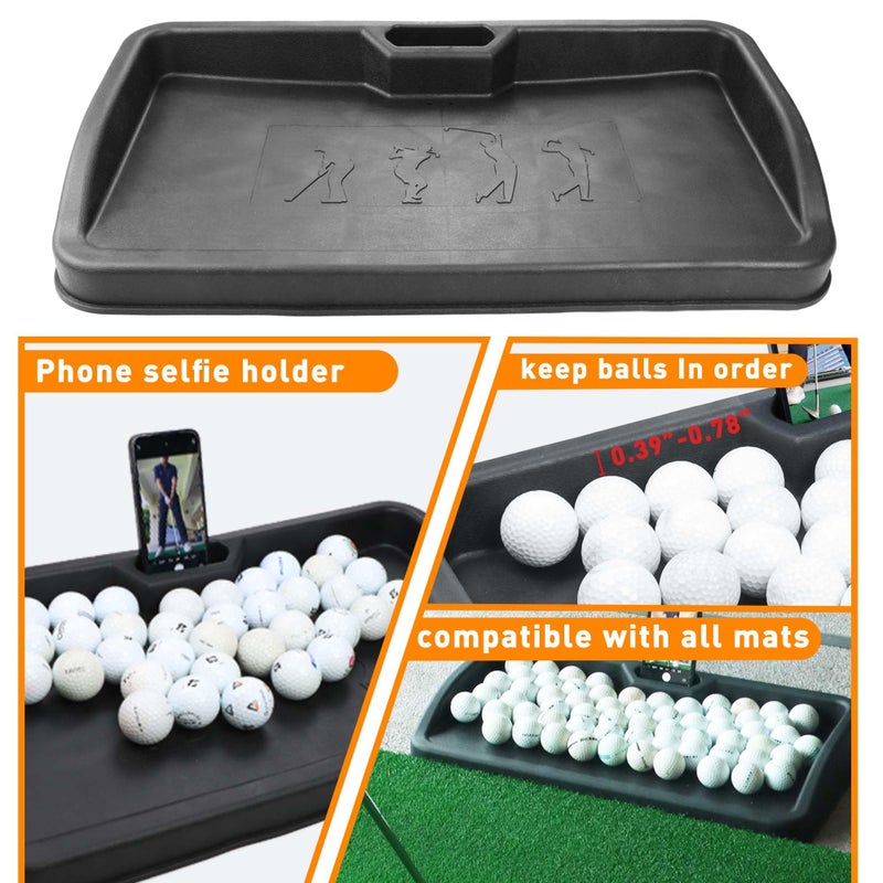 Golfupp Heavy Duty Rubber Golf Ball Tray - with Cell Phone Holder Record Golf Swing - 100 Ball Capacity - High Impact Golf Tray Compatible with All Hitting Mats - Image 2