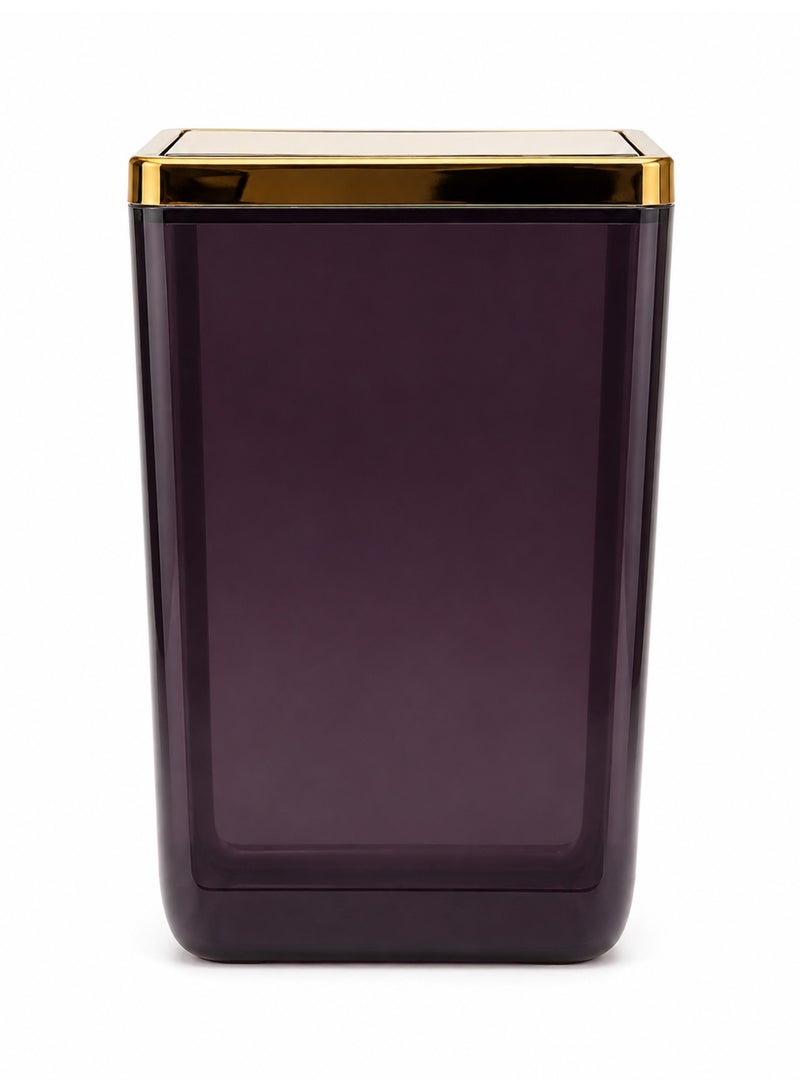 Primanova Trash Bin 6 Liters Acrylic Swing-Top Push Lid Rectangular Compact Waste Basket for Bathroom Bedroom Office 21 × 16 × 28 cm (Black/Gold) - Image 1