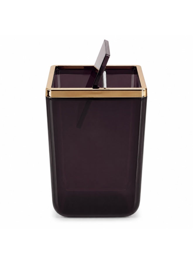 Primanova Trash Bin 6 Liters Acrylic Swing-Top Push Lid Rectangular Compact Waste Basket for Bathroom Bedroom Office 21 × 16 × 28 cm (Black/Gold) - Image 2