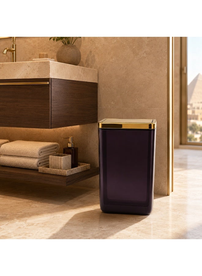 Primanova Trash Bin 6 Liters Acrylic Swing-Top Push Lid Rectangular Compact Waste Basket for Bathroom Bedroom Office 21 × 16 × 28 cm (Black/Gold) - Image 3