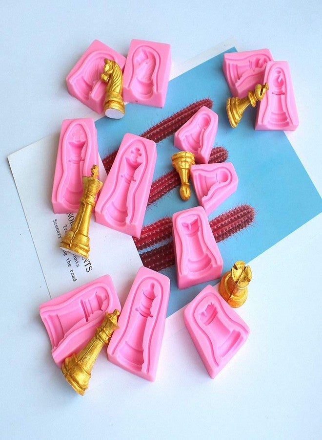Fewo Set of 6 3D International Chess Piece Chocolate Candy Mold Kit, Chess Silicone Cake Cupcake Fondant Decorating Tool, Beeswax Candle Soap Crayon Melt Epoxy Resin Casting Mould - Image 3