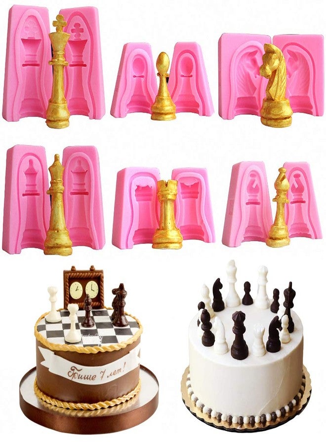 Fewo Set of 6 3D International Chess Piece Chocolate Candy Mold Kit, Chess Silicone Cake Cupcake Fondant Decorating Tool, Beeswax Candle Soap Crayon Melt Epoxy Resin Casting Mould - Image 1