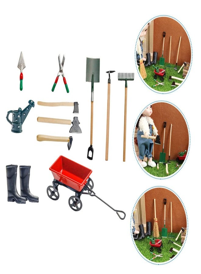OFFSCH 1Set Miniature Gardening Tools Set Dollhouse Garden Accessories with Wheelbarrow Watering Can Shovels and More for Miniature Gardening Projects - Image 2