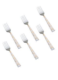 Hic 6-Piece Stainless Steel Dessert Fork Set Silver With Gold  - Image 1