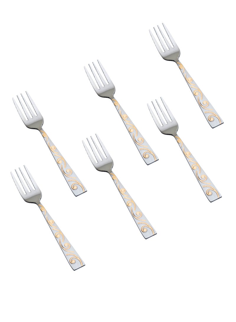 Hic 6-Piece Stainless Steel Dessert Fork Set Silver With Gold - Image 1