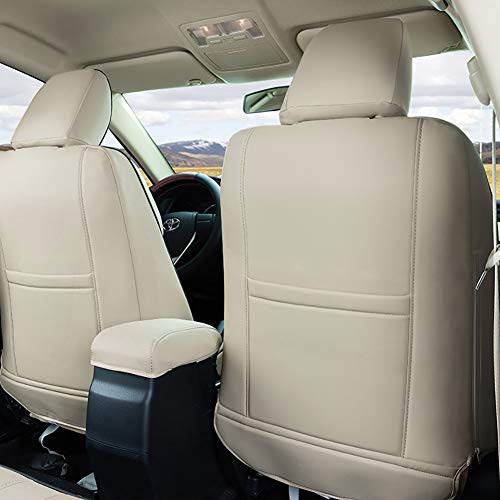 EKR Custom Fit Camry Car Seat Covers for Select Toyota Camry SE,SE Sport, XSE 2012 2013 2014 2015 2016 2017(Not for Hybrid) -Full Set, Leather ((Beige) - Image 3