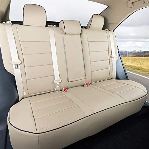 EKR Custom Fit Camry Car Seat Covers for Select Toyota Camry SE,SE Sport, XSE 2012 2013 2014 2015 2016 2017(Not for Hybrid) -Full Set, Leather ((Beige) - Image 2