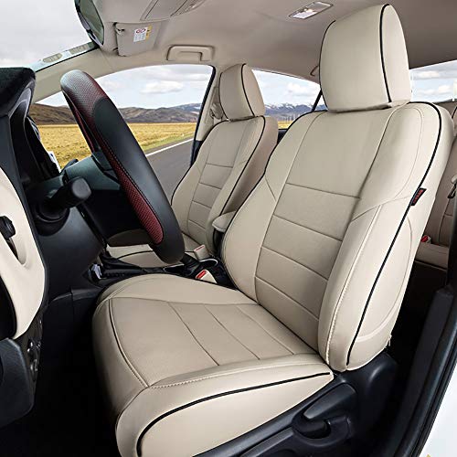 EKR Custom Fit Camry Car Seat Covers for Select Toyota Camry SE,SE Sport, XSE 2012 2013 2014 2015 2016 2017(Not for Hybrid) -Full Set, Leather ((Beige) - Image 1